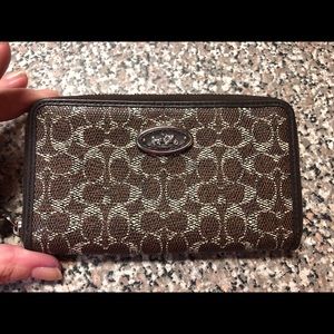 Coach Signature Wristlet in Brown/Cream